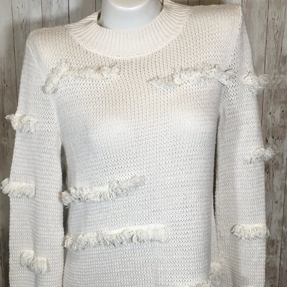 EUC LOFT Soft Gorgeous Pullover Sweater Fringe Accent Ivory M